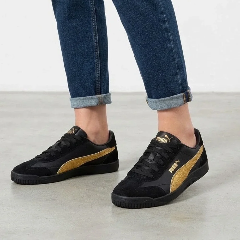 Puma Club 5v5 Sparkle Womens Sneakers Shoes Black Gold Glitter 406706 01 Size 10